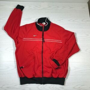 Vintage Nike Track Jacket Men L Red Full Zip Mock Neck Zip Pockets Sports Y2K
